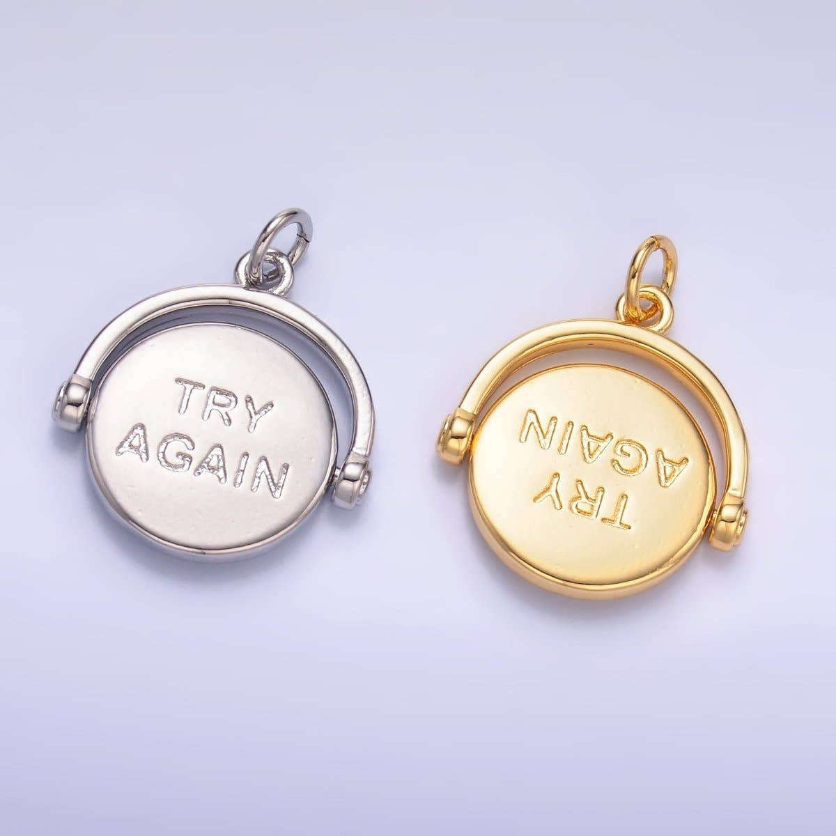 24K Gold Filled Double Sided "Good Luck / Try Again" Coin Charm on Chain in Gold or Silver