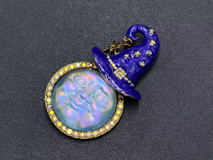 Enamel Moon with Magic Hat Brooch