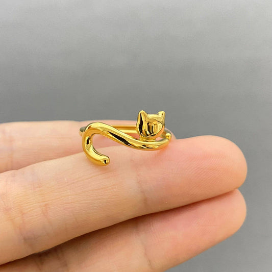 18K Gold Plated Stainless Steel Adjustable Cat Ring