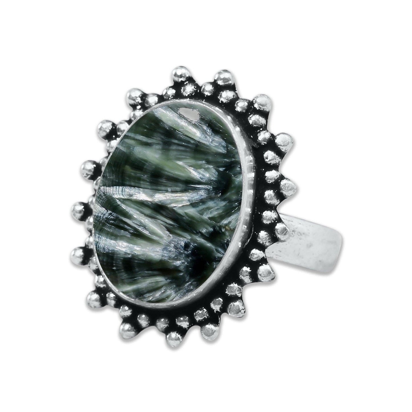 Seraphinite Rings – Handmade, Silver-Plated ☆ Angelic Green Gemstone