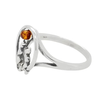 Cognac Amber Sterling Silver Cats Ring