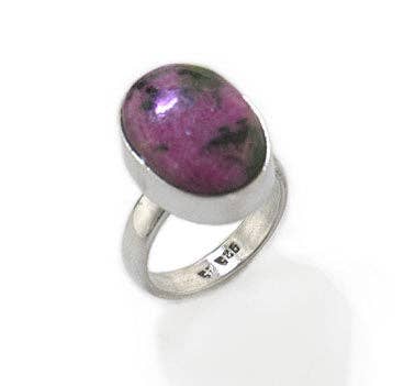 Genuine Pink/Black Rhodonite Stone Sterling Silver Ring