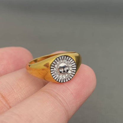 Two Tone Sun Signet 18K Gold Plated Stainless Steel Ring