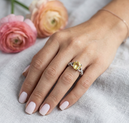 Faceted Citrine Stainless Steel Ring
