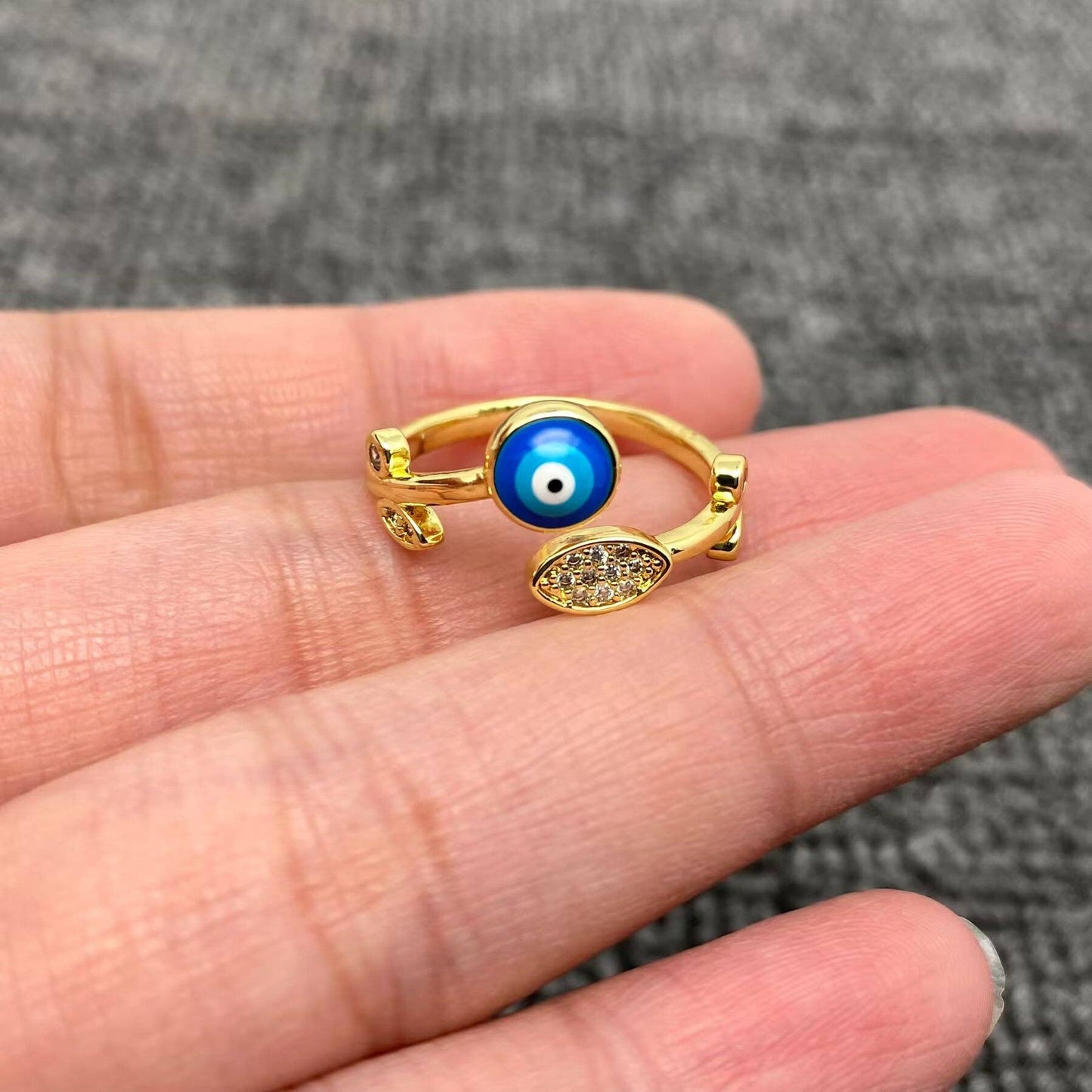 Enamel Rhinestone Turkish Evil Eye Golden Adjustable Rings
