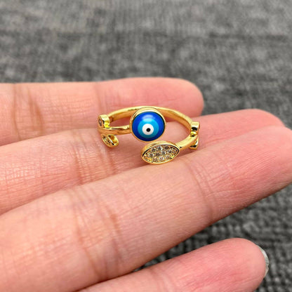 Enamel Rhinestone Turkish Evil Eye Golden Adjustable Rings