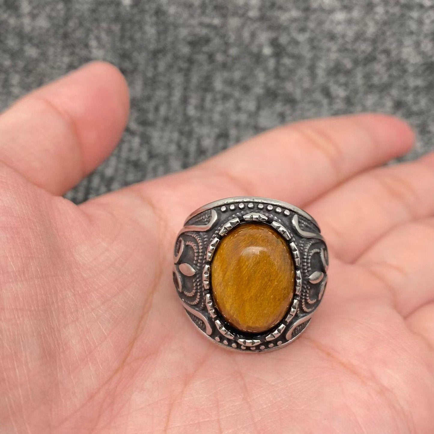 Tiger's Eye Stainless Steel Ring