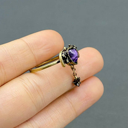 Purple Rhinestone Demon Heart Bronze Adjustable Ring