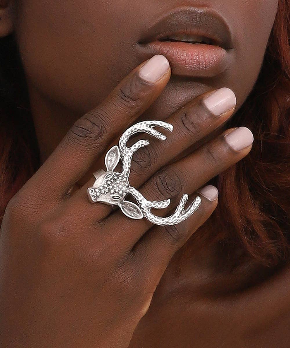 945 Turkish Silver Plated Deer Adjustable Ring or Necklace