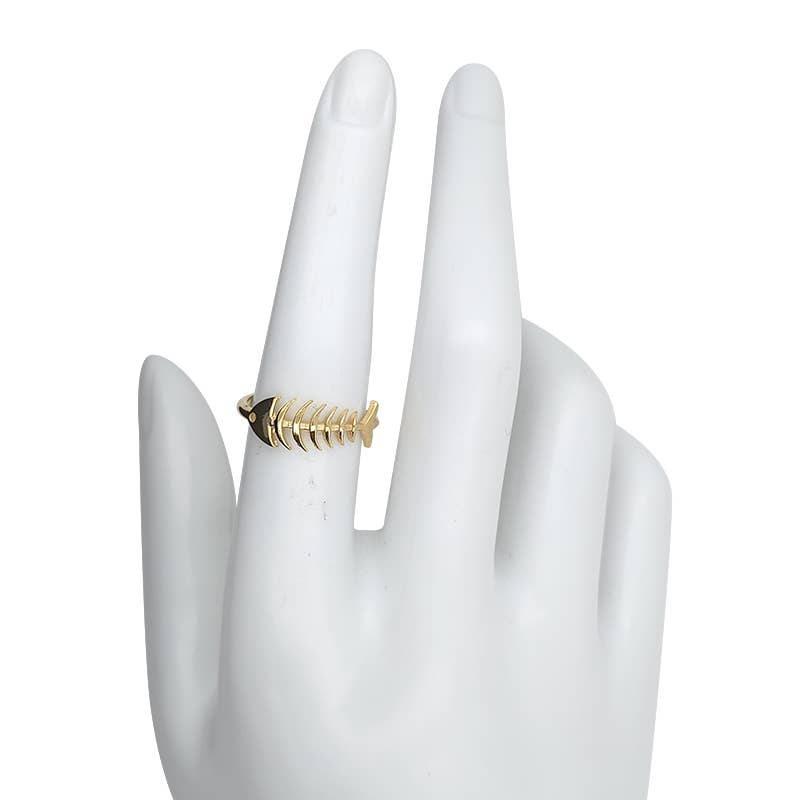 Gold Plated Silver Fish Bone Adjustable Ring