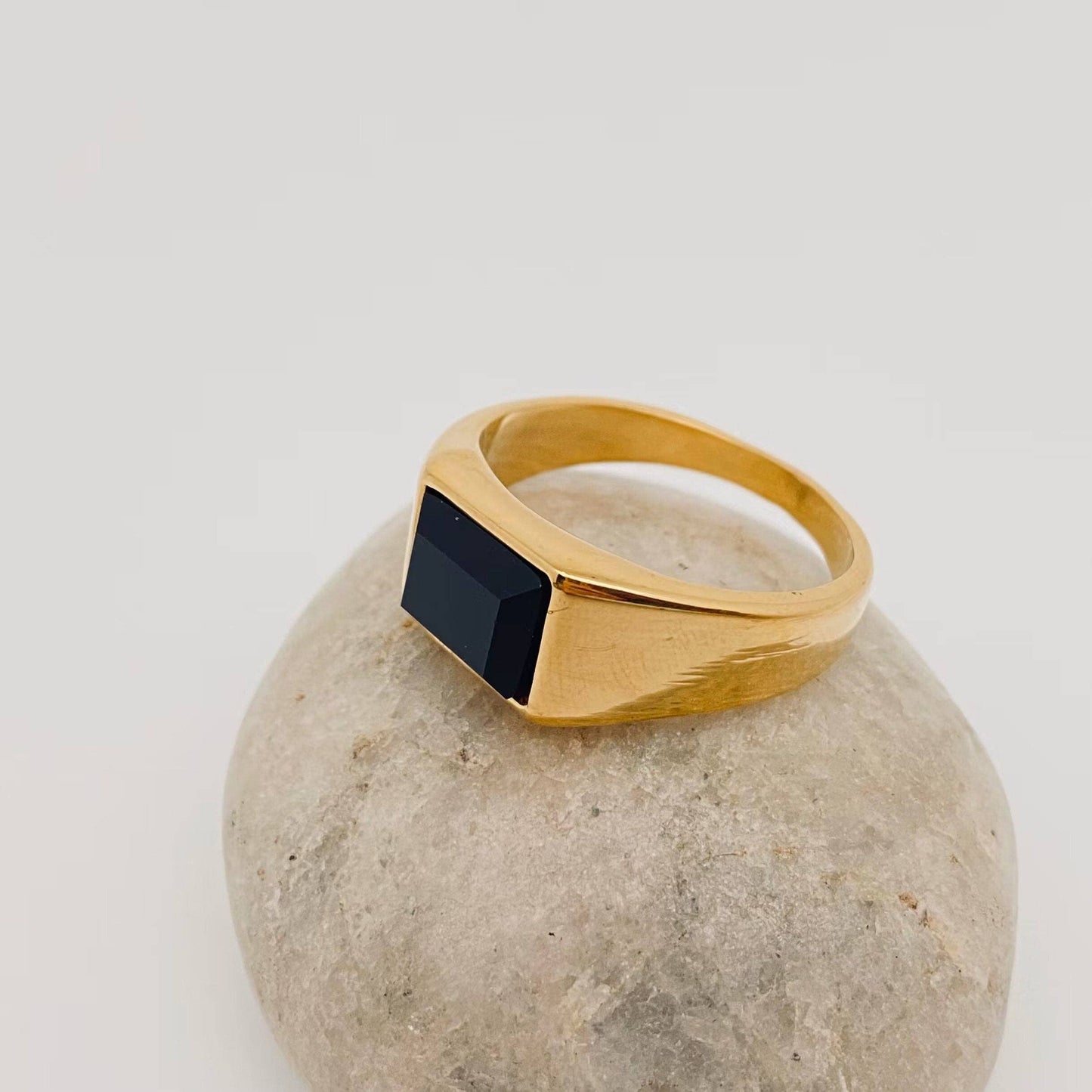 Masculine Style Smooth Black Jasper Signet Ring