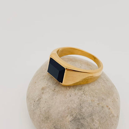 Masculine Style Smooth Black Jasper Signet Ring