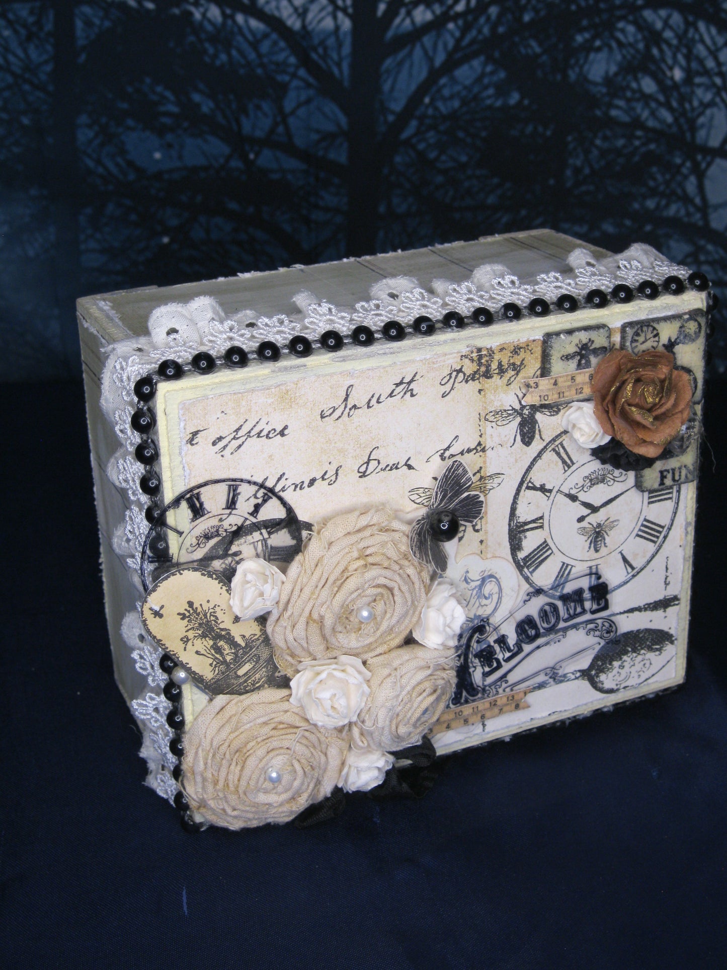 Tarot Trinket Box - Wooden Ivory Painted & Hand-Embellished