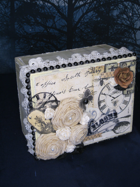 Tarot Trinket Box - Wooden Ivory Painted & Hand-Embellished
