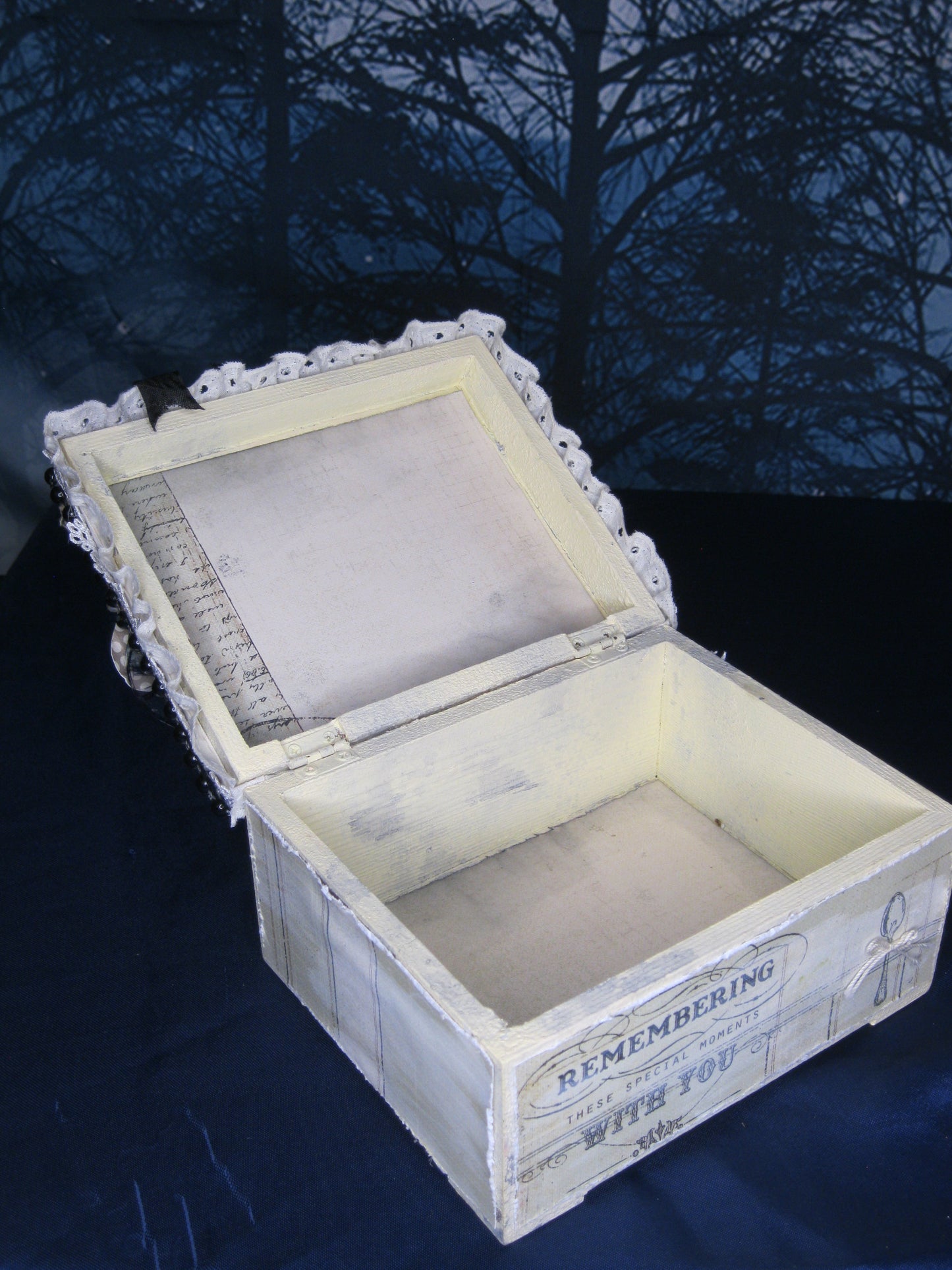 Tarot Trinket Box - Wooden Ivory Painted & Hand-Embellished