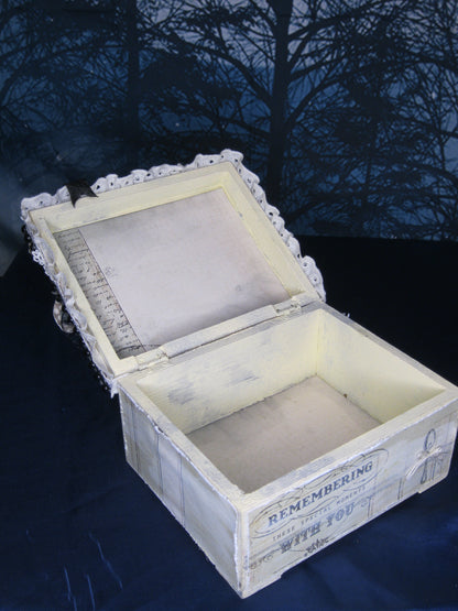 Tarot Trinket Box - Wooden Ivory Painted & Hand-Embellished