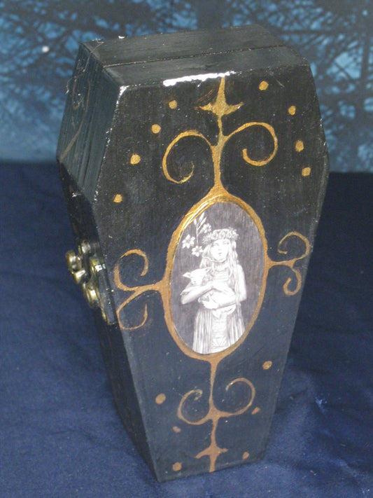 Handpainted Embellished Caitlin McCarthy Mini Coffin Trinket Box