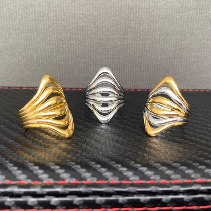 Two-tone Hollow 18K Gold Plated Stainless Steel Ring