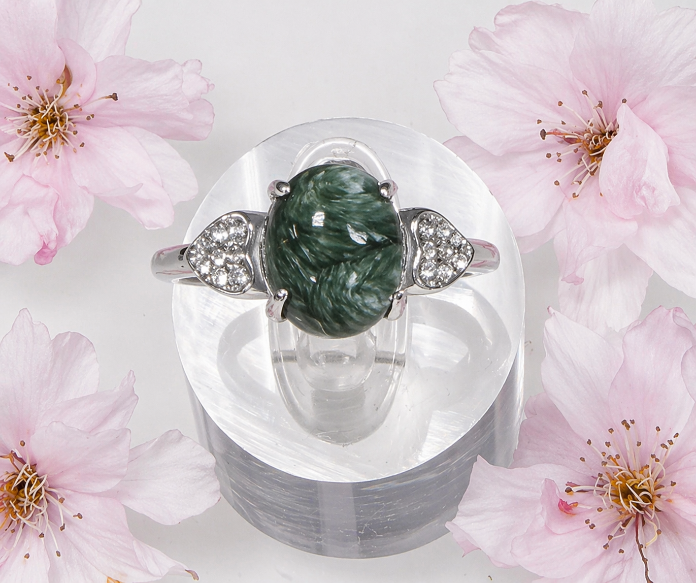 Natural Seraphinite Stainless Steel Ring