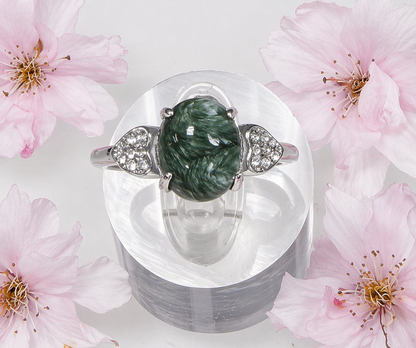 Natural Seraphinite Stainless Steel Ring