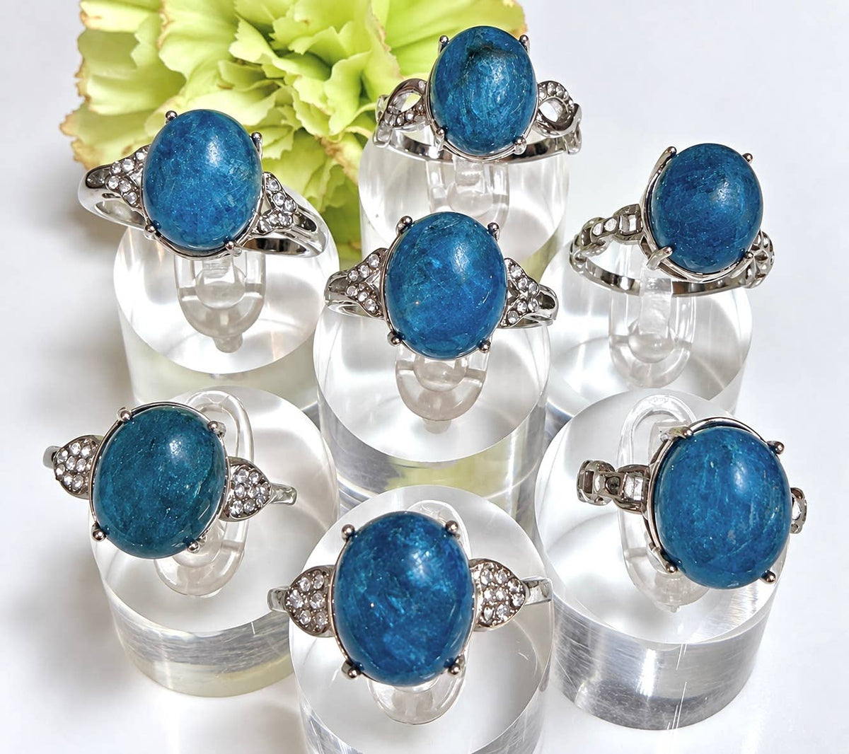 Natural Apatite Stainless Steel Ring 10x12mm Crystals