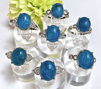 Natural Apatite Stainless Steel Ring 10x12mm Crystals