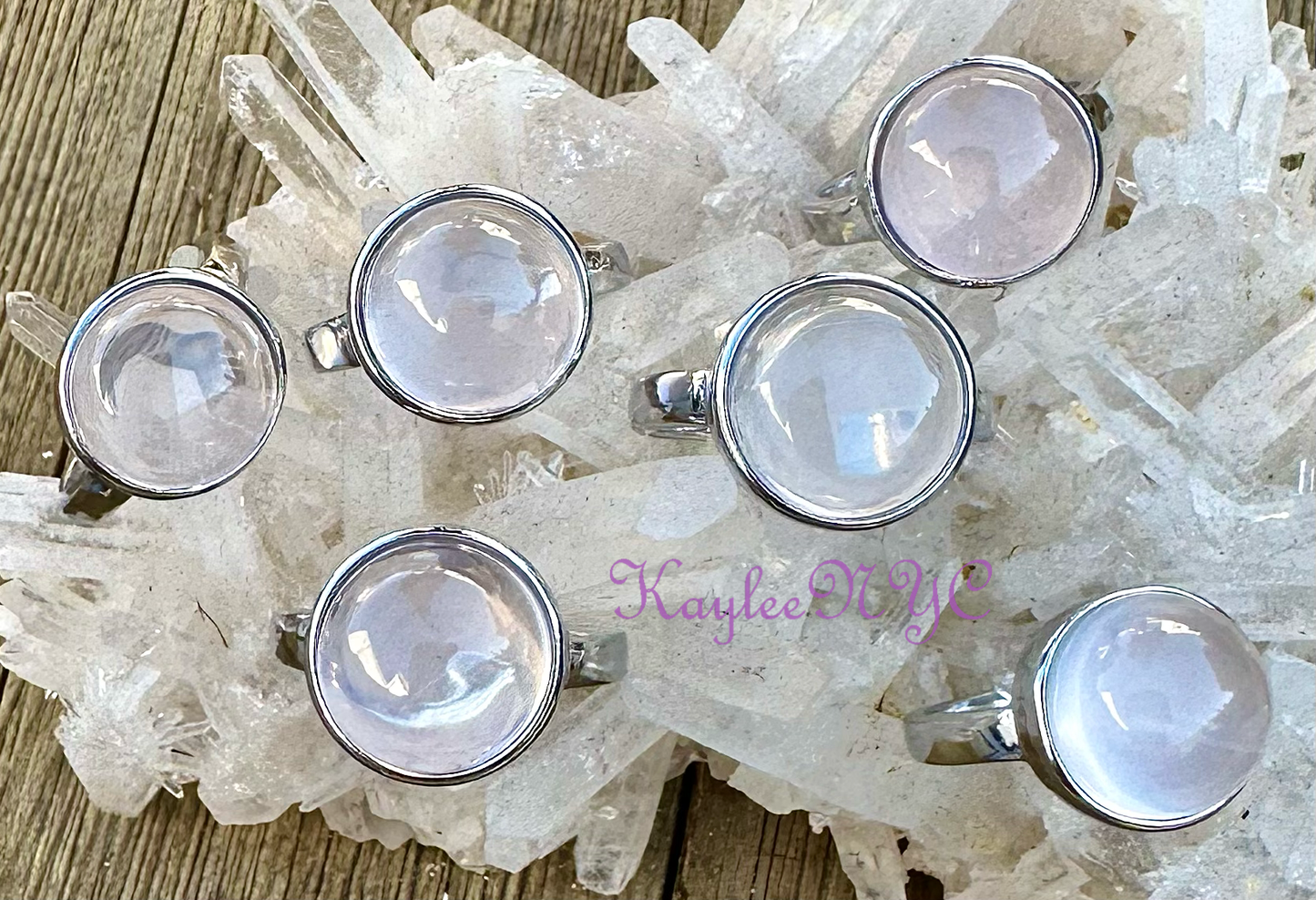 Natural Rose Quartz Ring White Bronze