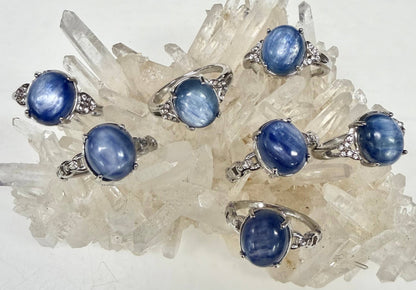 Natural Blue Kyanite Stainless Steel Rings