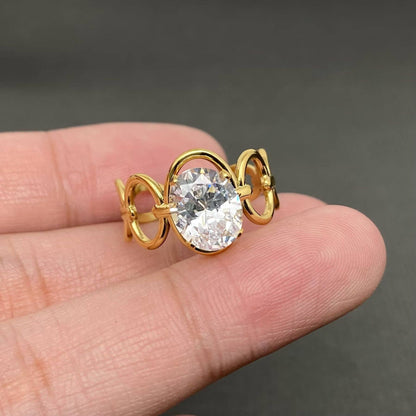 Zirconia Inlaid Irregular Geometry 18K Gold Plated Stainless Steel Ring