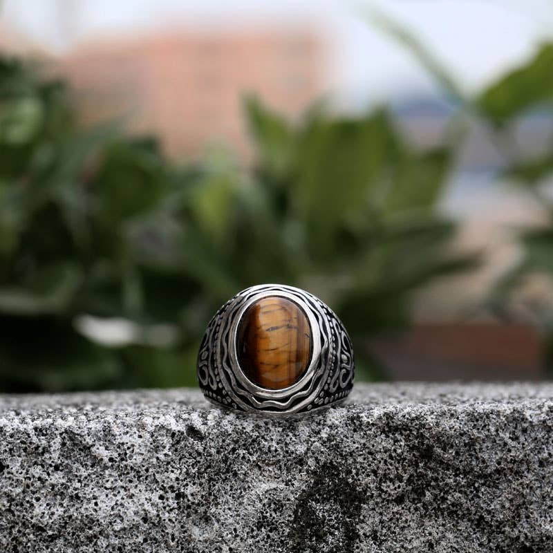 Filigree Carved Tiger Eye Ring