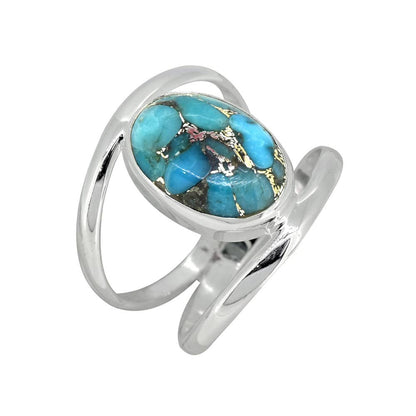 Blue Copper Turquoise 925 Sterling Silver Chunky Bypass Ring