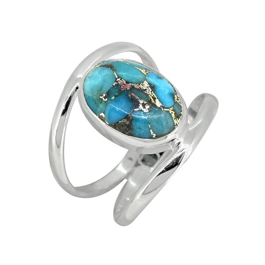 Blue Copper Turquoise 925 Sterling Silver Chunky Bypass Ring