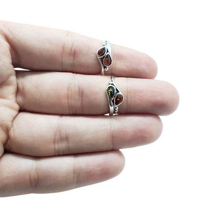 Multi-Color Amber  Sterling Silver Ring