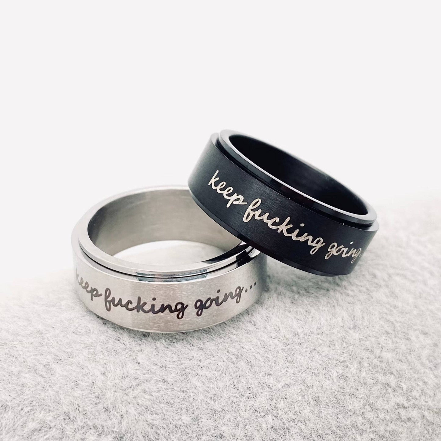 "Keep Fucking Going" Rotatable Stainless Steel Fidget Ring