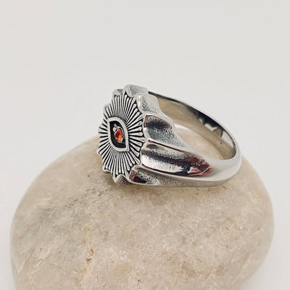 Stainless Steel Red Rhinestone Devil's Eye Ring