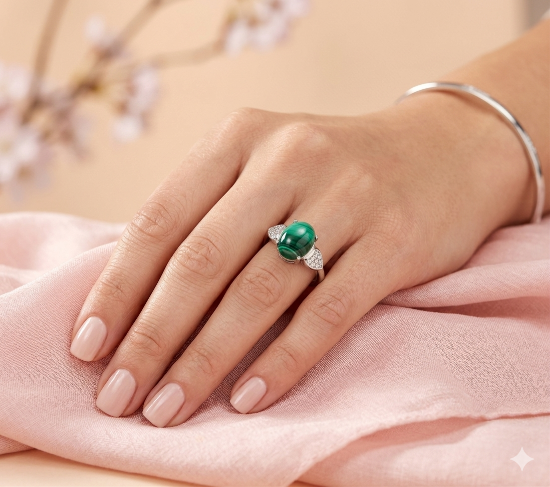 Natural Malachite Stainless Steel Rings