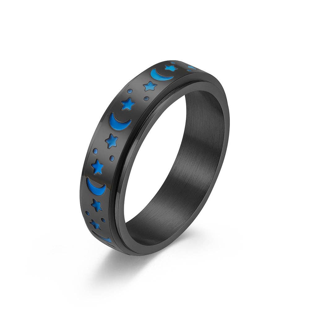 Luminous Sky Stainless Steel Star Moon Fidget Ring