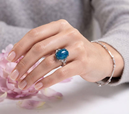 Natural Apatite Stainless Steel Ring 10x12mm Crystals