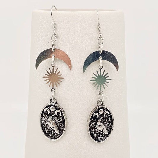 Dark Crow Pattern Pendant⭐️ Star Moon Earrings