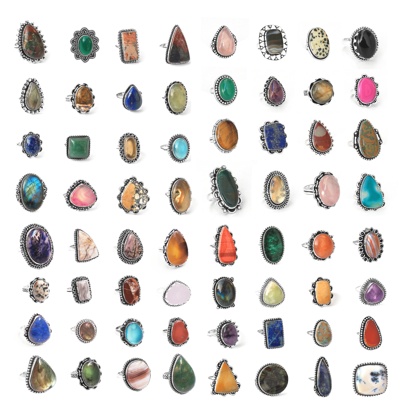 Gemstone Silver Plate Rings * Various Sizes & Stones