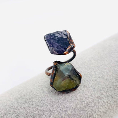Natural Stone Irregular Fluorite Crystal Adjustable Ring