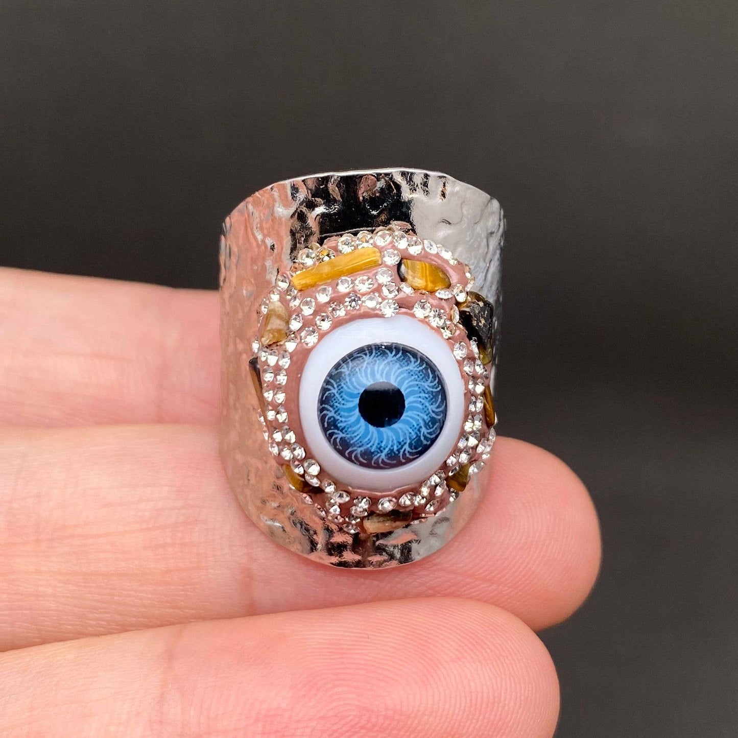 Evil Eye Swarovski Crystal & Inlaid 18K Gold Plated Stainless Steel Ring