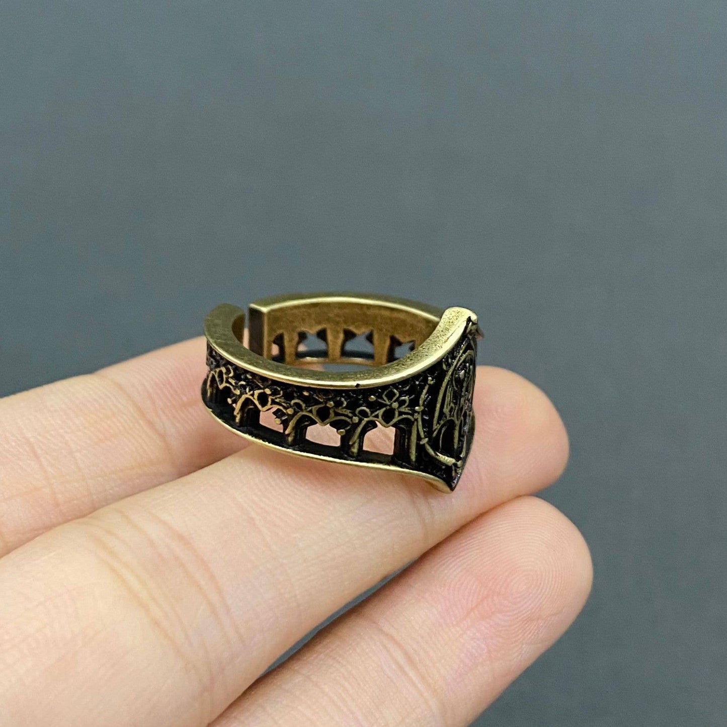 Vintage Gothic Style Castle Bronze Ring