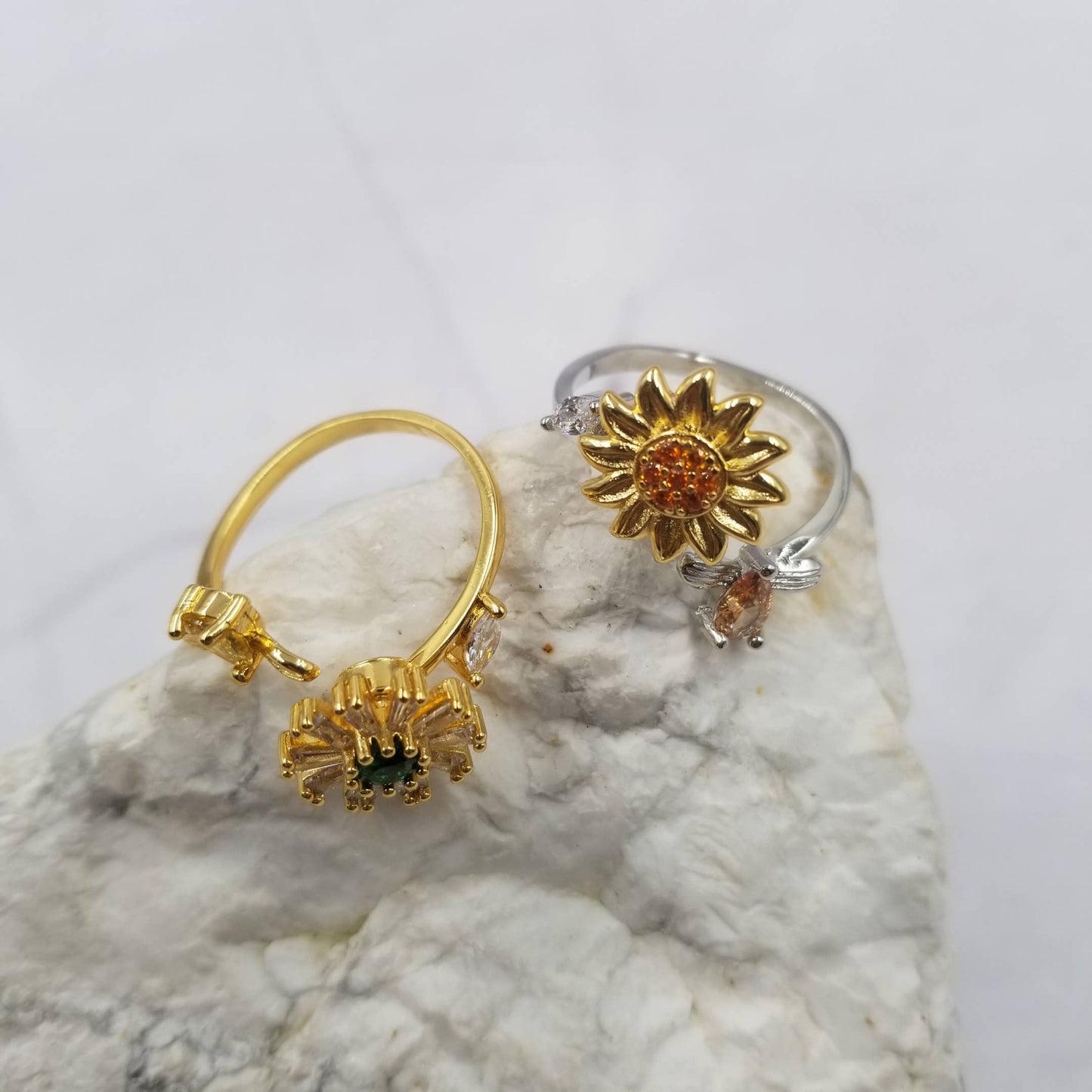 Swarovski Crystal Sunflower Anxiety Ring - Adjustable