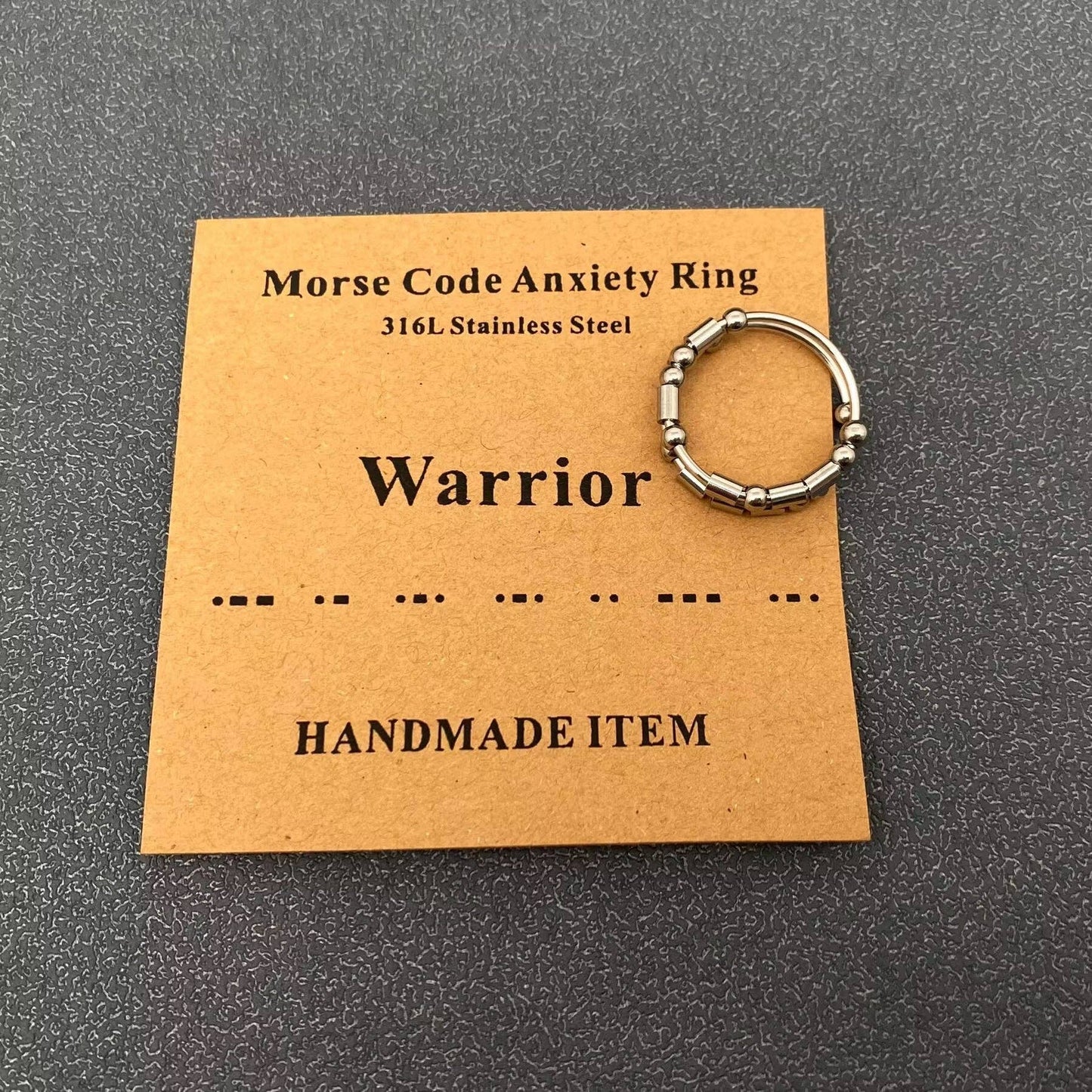 Morse Code "Never Give Up"  Stainless Steel Adjustable Ring