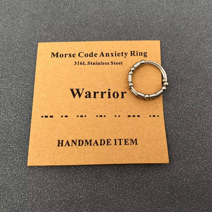 Morse Code "Never Give Up"  Stainless Steel Adjustable Ring