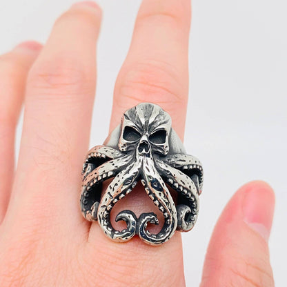 Stainless Steel Eldritch Skull Octopus Ring