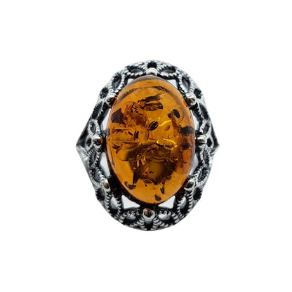 Cognac Amber Sterling Silver Ring