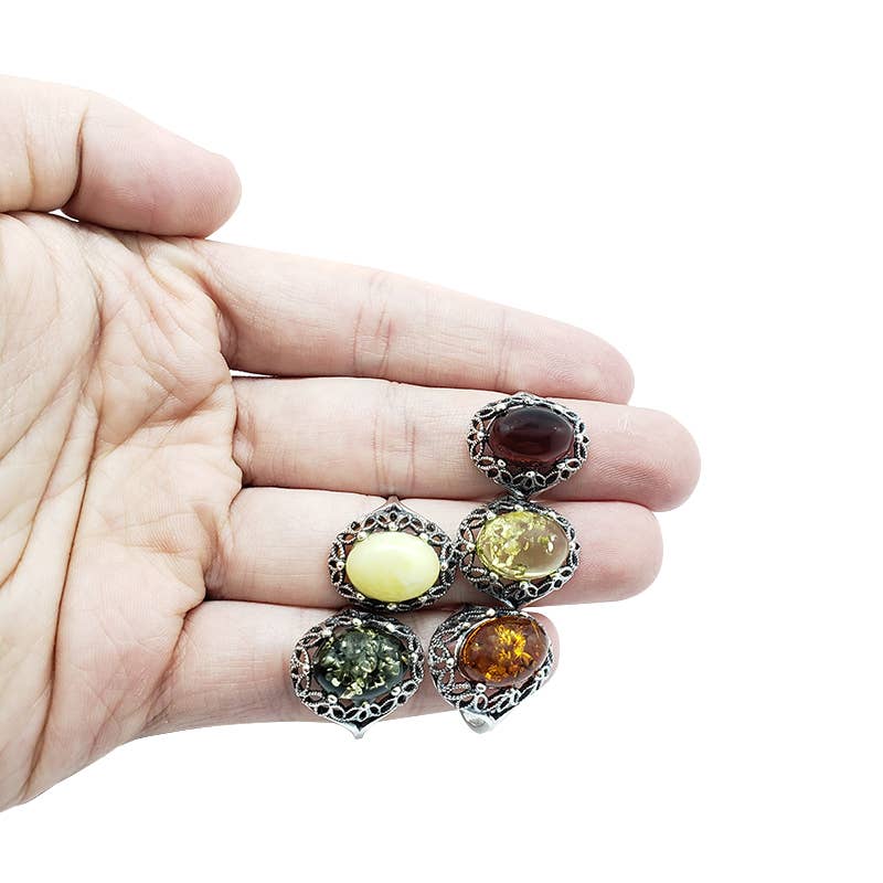 Cognac Amber Sterling Silver Ring