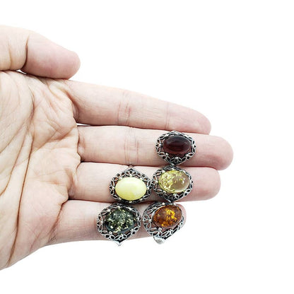Green Amber Sterling Silver Ring